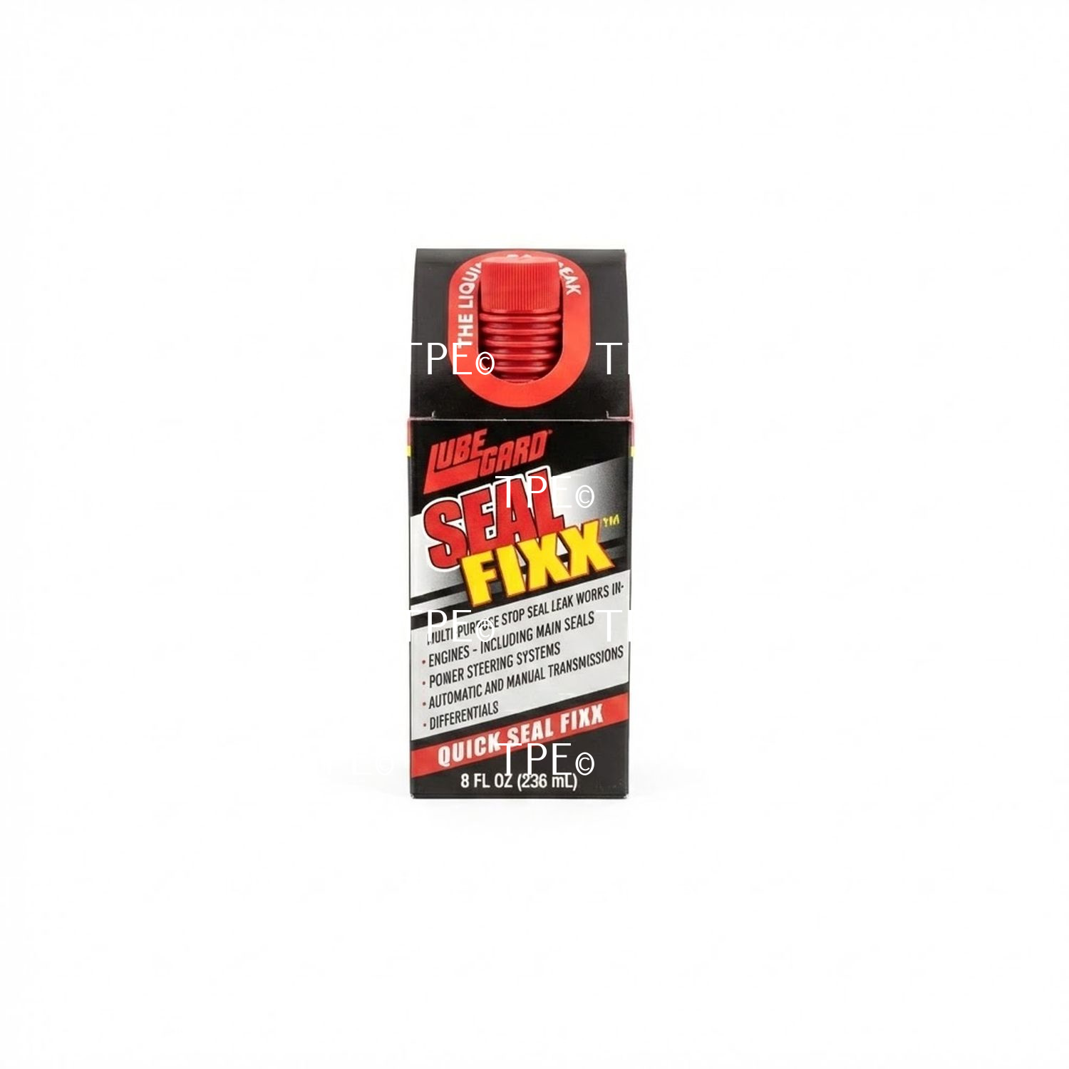 08.LU.FIXX DESCRIPTION
LUBEGARD® SEAL FIXX™ is an industrial strength and cost effective stop leak that works quickly. This unique formula will lubricate and revitalize worn or dried out seals safely without causing harm to internal components.

SEAL FIXX IS COMPATIBLE WITH:
• Conventional and synthetic ATFs, motor oils, power steering fluids and automotive and industrial hydraulic fluids
• Diesel and gasoline engines
• Perfect for industrial and farming applications that require hydraulic fluid such as jacks, tractors, plows, lifts, etc.

MULTI-PURPOSE STOP LEAK WORKS IN:
• Engines – Including Main Seals
• Power Steering Systems
• Automatic and Manual Transmissions
• Differentials

BENEFITS
• Quickly stops seal-related leaks
• Easy to use
• Maximum strength formula
• Fast acting formula
• Economical seal leak repair and treatment
• Effective on all rubber seals and gaskets

DIRECTIONS:
Bring system to normal operation temperature. Add LUBEGARD SEAL FIXX to system, making sure that the total volume does not exceed the maximum fill level. Do not use in empty system. One 8-ounce bottle will treat a 6-quart capacity system. Adjust usage based on capacity. Normal treat rate is 1.3 to 1.5 ounces per quart.

DISCLAIMERS:
If leak persists after several hours of operation, seek professional consultation. Not effective on components that are cracked, torn, or excessively damaged. Does not contain petroleum distillates. Not compatible with brake systems.