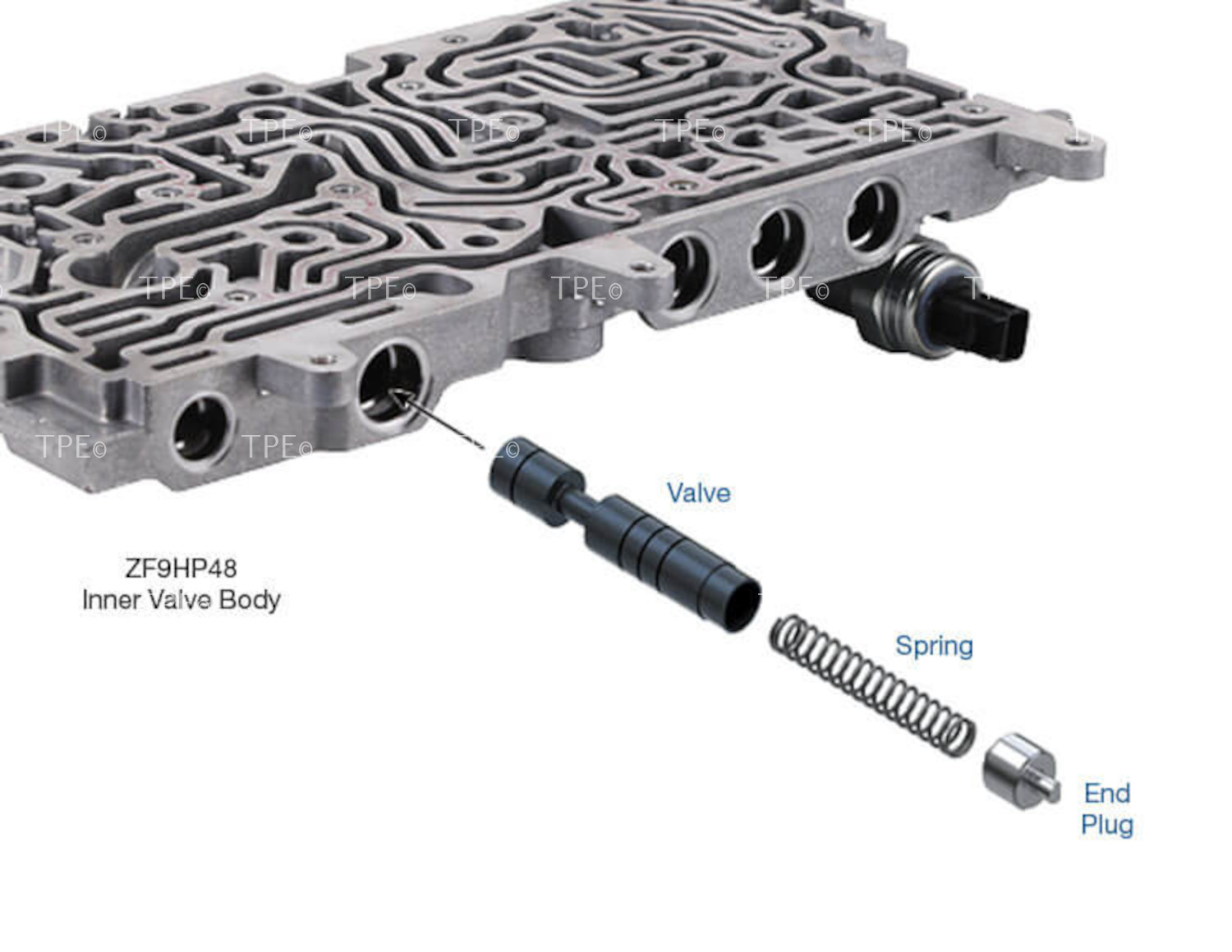 561.SON.06 Chrysler 948TE, Honda/Acura, 9-speed and ZF9HP48 transmissions incorporate variable force solenoids to control clutch apply/release, torque converter clutch apply/release and line pressure. The solenoid pressure regulator valve insures proper flow volume and pressure to the solenoids during hot conditions and low pressure operation. Low feed pressure at idle can create delayed engagement or wrong gear starts. This valve also limits the maximum pressure to all the solenoids. Excessive solenoid feed pressure can flood the solenoids causing gear ratio codes, harsh up/downshifts and excessive line pressure. Reconditioning the bore and installing Sonnax oversized solenoid pressure regulator valve kit 85740-11K restores proper solenoid pressure regulation.

Hardcoat anodized aluminum valve combats premature wear
Maximized valve support to prevent side-load wear and cross-leaks
Matching spring reproduces OE function with the oversized valve

Contents:
Valve
Spring
End Plug
