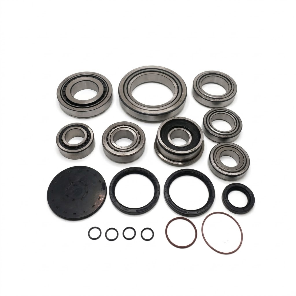 VW.KB.23-1 Fits the following gearbox codes:

KLF, KLG, KPE, KQK , KUP, MKA, MKB, MQX, NTF, NTH, PAP, PAQ, PAR, PAS, PAT, PAU, PAV, PAW

This bearing & sealkit contains the following parts:

• 10 Bearings
• 1 Cap
• 1 Input seal
• 2 Differential seals